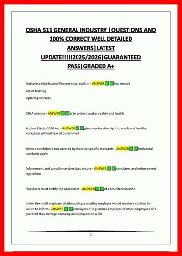 Osha 511 General Industry Questions And 100 Correct Well Detailed Answerslatest Update20252026guaran