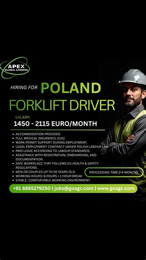 #apexglobalcareers #saudijobs #europejobs #polandjobs #forkliftoperator #driverjobs #gulfjobs #gcc