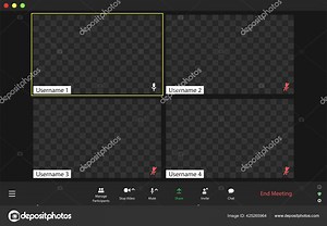 Template video conference user interface, video conference calls window overlay. Four users.