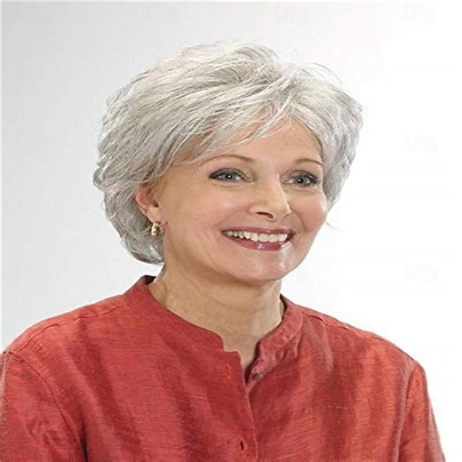 Short Silver Grey Hair Wigs Blend with Pixie Curly Wig With Bang Natural Daily Use Hair 2025