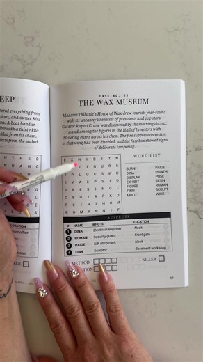 Let’s solve a Killer Search puzzle together! Today’s puzzle is Case 53, “The Wax Museum” Let me know what puzzle we should solve together next! #killersearch #wordsearchpuzzles #logicpuzzles #puzzlebooks #puzzlesolve @Hazel Woods