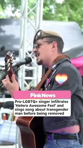 A pro-LGBTQ singer infiltrated the straight pride event 'Hetero Awesome Fest' in Idaho over the weekend, and sang a song about a transgender man before being removed from the stage 🏳️‍⚧️ | PinkNews