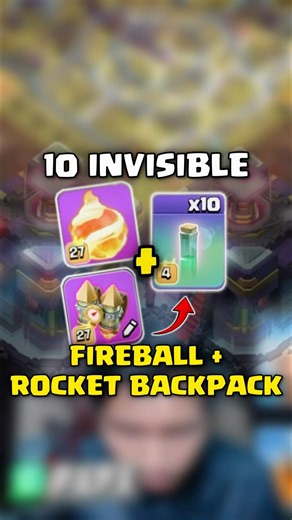 10 Invisible + Fireball + Rocket Backpack ‼️ #clashofclans #cocindo #shorts
