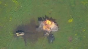 Footage of the detonation of the American armored vehicle Oshkosh M-ATV of the Armed Forces of Ukraine in a minefield is shown