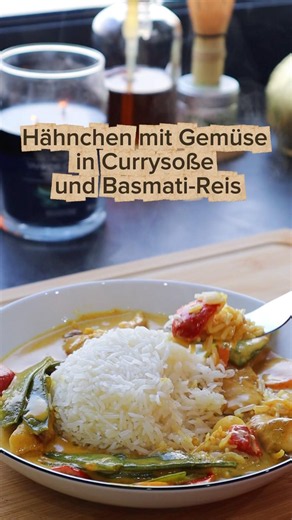 Hähnchen mit Gemüse in Currysoße und Basmati-Reis ✅ #CurryHähnchen