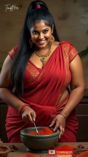 Fierce Village Beauty Grinding Spices | Red Saree Power & Natural Allure #TemptHer #shorts