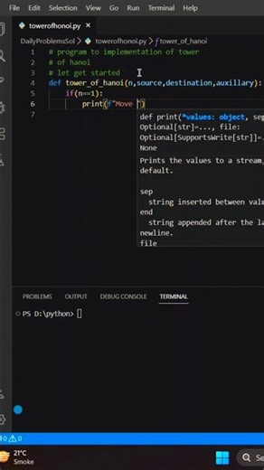 Program For Implementation of Tower Of hanoi #program #python #implementation #hanoi #code