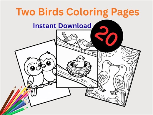 20 Two Birds Coloring Pages | Printable Bird Sheets (digital Download) - Etsy
