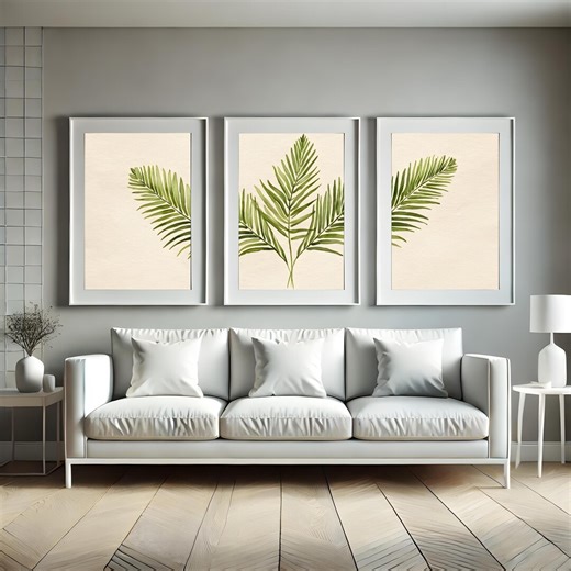 Palm Frond Triptych Wall Art, Tropical Leaf Print Set, Watercolor Palm Canvas, Coastal Beach House Decor - Etsy
