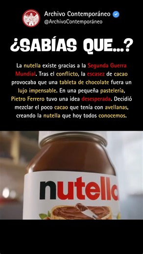 El invento más delicioso de la Segunda Guerra Mundial: Nutella #segundaguerramundial #datoscuriosos