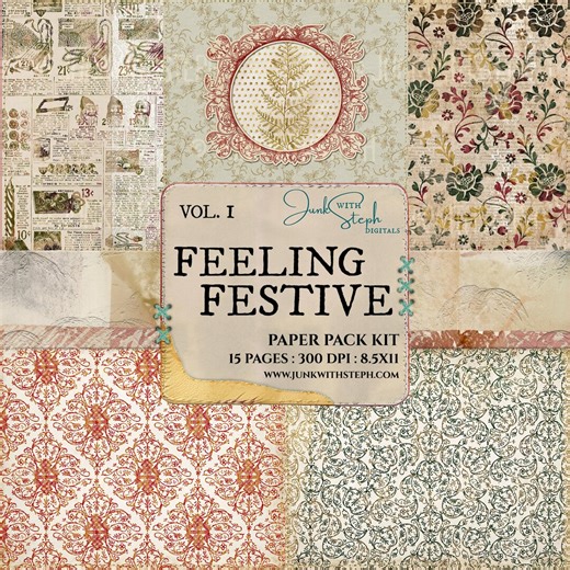 Christmas Damask Junk Journal Paper: Green, Gold, Red (digital Download) - Etsy