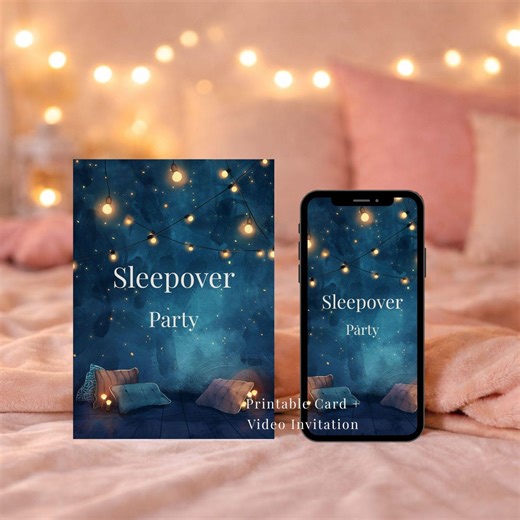 Sleepover Party Invitation for Girls | Printable Card   Video Invitation | Tween Birthday Sleepover Invite | Canva Template - Etsy