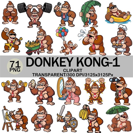 Donkey Kong Clipart Bundle, 71 PNG Jungle Monkey Cartoon (digital Download) - Etsy
