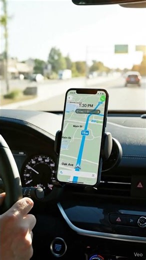 Phone mounted on dashboard while using GPS.