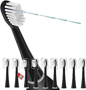 Toothbrush Heads Replacements for Water-Pik Sonic Fusion and Sonic Fusion 2.0, SF01, SF02, SF03 & SF04, Transparent Bristles, Original Shape with Crystal Covers (9PACKS, Black)