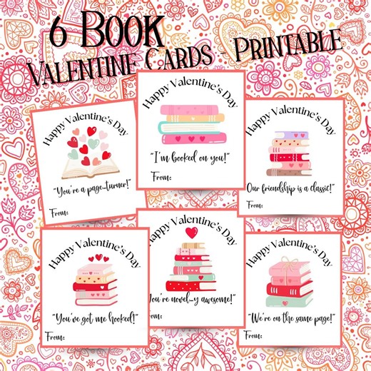 Kid's Book Valentine's Cards, Printable Friend Valentine Classroom Cards, Library Happy Valentine Cards, Boy and Girl Valentine Cards - Etsy