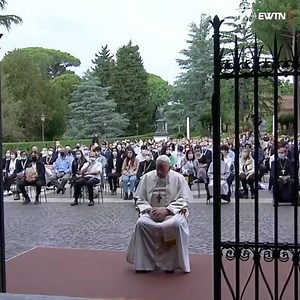 Pope Francis prayed the rosary in the Vatican Gardens’ Lourdes grotto as Catholic shrines from around the world joined via video streaming. | Ave Maria
