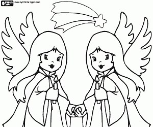 Angels with candles and the star coloring page printable game