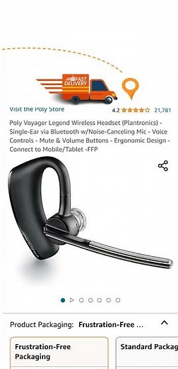 Poly Voyager Legend Wireless Headset (Plantronics) - Single-Ear via Bluetooth w/Noise-Canceling Mic