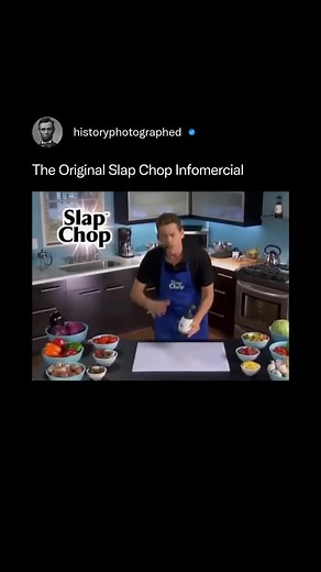 History Photographed on Instagram: "The Slap Chop first hit TV screens in the late 2000s through high-energy infomercials starring pitchman Vince Offer.⁠ ⁠ This infomercial became one of the most famous and influential commercials at the time.⁠ ⁠ It highlights the golden era of late-night infomercials, where over-the-top demonstrations and relentless salesmanship turned simple and often unwanted products into must-have items.⁠ ⁠ Credit: @vinceoffer"