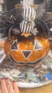 22K views · 1K reactions | Amazing transformation today during my total dazzled segment… Started out as a plain paper Mâché pumpkin and is now a sparkle centerpiece! | Royale Funky Junque | Facebook