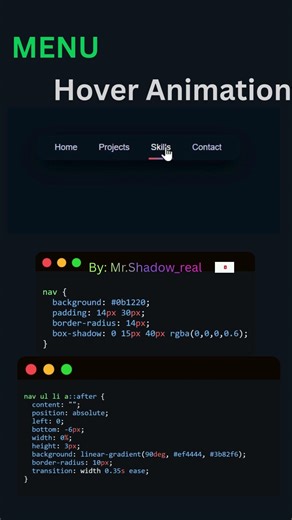 menu bar using css | hover animation #css #frontend