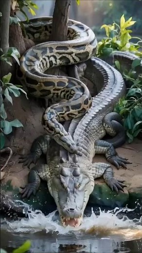 Python vs Crocodile 🐍🐊 #wateranimals #animallife #wildanimals #wildlifebattle #crocodile #python