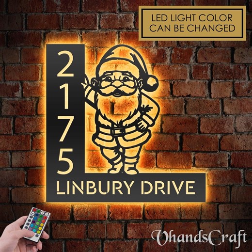 Personalized Santa Claus Address Sign With LED Lights - Custom Metal House Number Plaque - Etsy