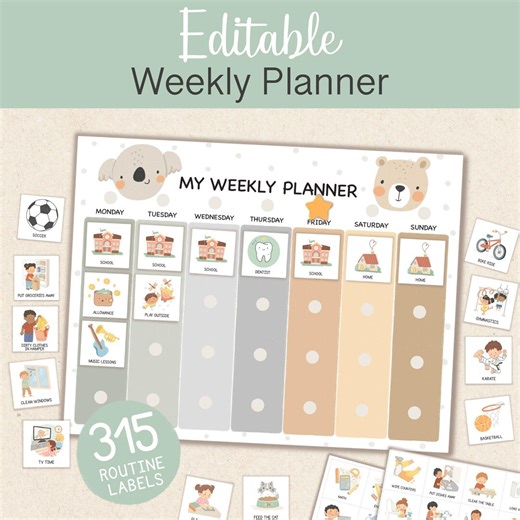 Visual Weekly Planner for Kids Editable Daily Routine Chart Visual Schedule for Toddler to Do List - Etsy