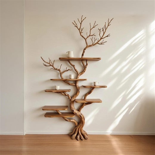 Tree Shape Bookshelf Driftwood Wall Mount Floor Bookcase Solid Wood Shelving Live Edge - Etsy