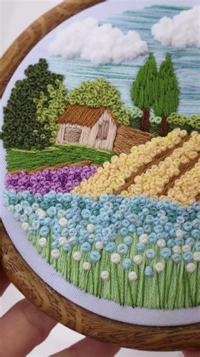 Beautiful Flower Field Nature Landscape Embroidery | Thread Painting | #embroidery #embroideryart