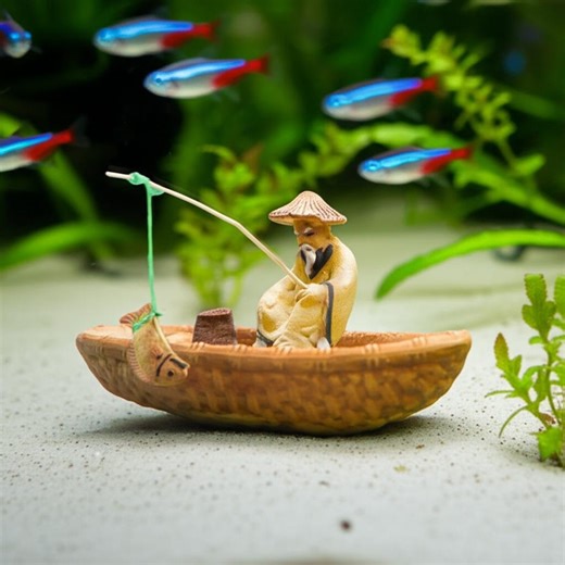 Handmade Ceramic Fisherman Figurine, Aquarium Decor, Fish Safe - Etsy