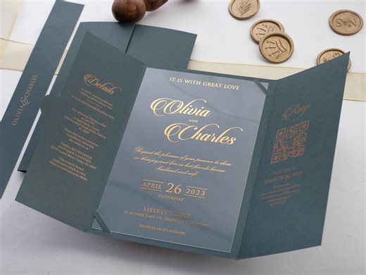Emerald Green Acrylic Wedding Invitations: Gate Fold With QR Code - Etsy