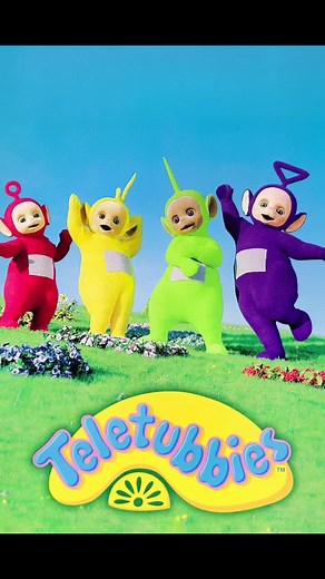 the scenes from the British television show, Telletubbies, which originally aired from 1997 to 2001. In real life, the Telletubbies were actually very tall. The oldest, purple Teletubby, Tinky Winky, stood at 10 feet tall (305 cm). The red Teletubby, Po, was 6 feet 6 (198 cm) inches tall. The yellow Teletubby, Laa-Laa, was 6 feet 5 inches (196 cm). The green Teletubby, Dipsy, was 8 feet (244 cm). The show was filmed on an incredibly large set to create the illusion that the Telletubbies were sma