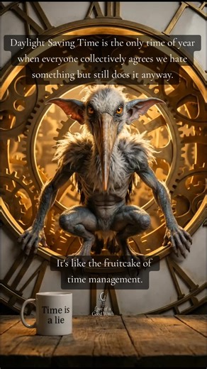 Daylight Saving Time: A temporary WWI measure that somehow became permanent. We've been gaslit for a century. I'm sick of being lied to even about their made up shit. They forced us to stay stuck in the system and I'm ready to smash it apart, clock and all.