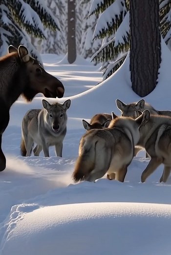 81K views · 102 reactions | Witness a dramatic encounter in the heart of winter as a moose faces a pack of "wolf" in a snowy forest. This intense "wildlife" footage captures the raw "survival" instincts of "wild animals" battling the elements. It's a powerful "documentary" showcasing the harsh realities of "nature" and the resilience of its inhabitants. | Rescue Stories | Facebook