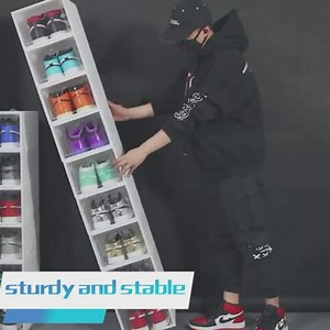 12 Pack Shoe Storage Boxes, Shoe Box Clear Plastic Stackable, Drawer Type Front Opening Shoe Holder Containers (black)