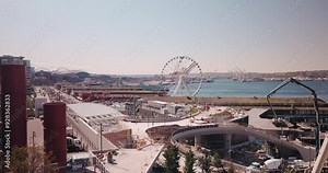 Seattle docks and pier with Ferris wheel