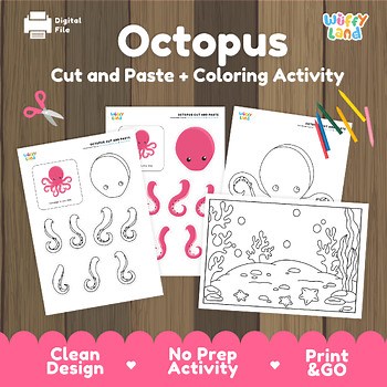 Octopus Craft Cut and Paste & Coloring Pages | Ocean Sea Life Animal Activity