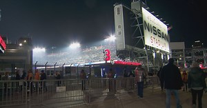 Fans cheer on the Predators during Stadium Series game