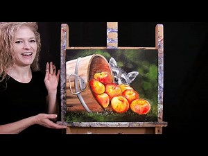 Learn How to Paint "RACOON AND APPLE BARREL" with Acrylic - Paint & Sip - Step by Step Harvest Scene
