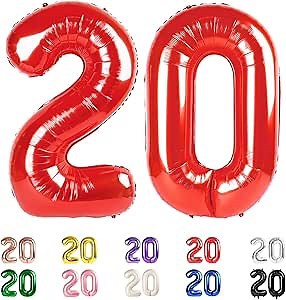 20 Number Balloons, 20th Birthday Decorations for Women Men, Red Number 20 Balloons 40 In Happy 20th Birthday Party Decorations Balloons for Engagement, Celebration Party