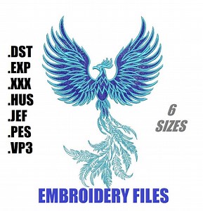 Phoenix Machine Embroidery Files Firebird Digital Embroidery Design Instant Fill Stitch Embroidery Pattern Digitized Blue Phoenix - 6 Sizes - Etsy