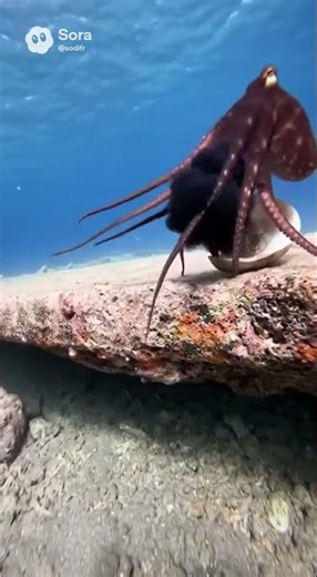 Triggerfish Attacks Octopus Hiding in Shell – Ink Burst Covers Lens – Diver POV
