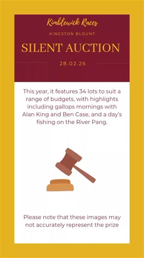 🐎✨ Kimblewick Point-to-Point Silent Auction ✨🐎 Join us on 28 February 2026 for an incredible line-up of auction prizes! From dining experiences and mornings on the gallops, to stalking days, equestrian vouchers, homemade goodies, artwork, VIP tickets and more — there’s something for everyone! 🤩 All prizes kindly donated in support of the Kimblewick Hunt. Don’t miss your chance to bid! #KimblewickHunt #PointToPoint #SilentAuction #SupportLocal #EquestrianLife #CountryLiving #Fundraiser #Commun