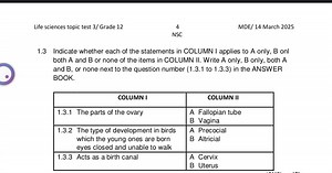 Life sciences topic test 3 / Grade 124MDE/ 14 March 2025NSC... | Filo