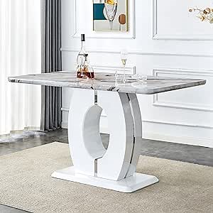 gopop Counter Height Dining Table,Modern White Marble Dining Table,63'' Rectangular Table top with High-Gloss MDF Base,Tall Kitchen Table for 4-6,Ideal for Pub Bar Gatherings
