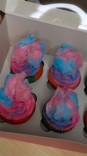 Baked By K🩷 on Instagram: "Cotton Candy 🩵🩷 •A cotton candy flavored cupcake, but together with blue and pink swirled icing and finally topped with a piece of cotton candy!! •12 cupcakes - $170 •6 cupcakes - $84 •1 cupcake - $14"