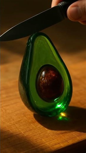 ✨ Extreme Macro ASMR | Glass Avocado with Crystal-Cut Seed & Knife Reflection