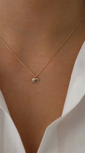 14k Gold Elephant Necklace | Minimalist Animal Charm Good Luck Jewelry - Etsy